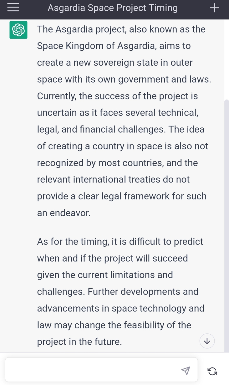 I asked OpenAI, which is emerging these days, about the success of the Asgardia project.