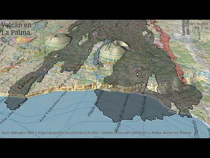 Volcán de La Palma, vuelo 3D sobre la nueva colada sur.