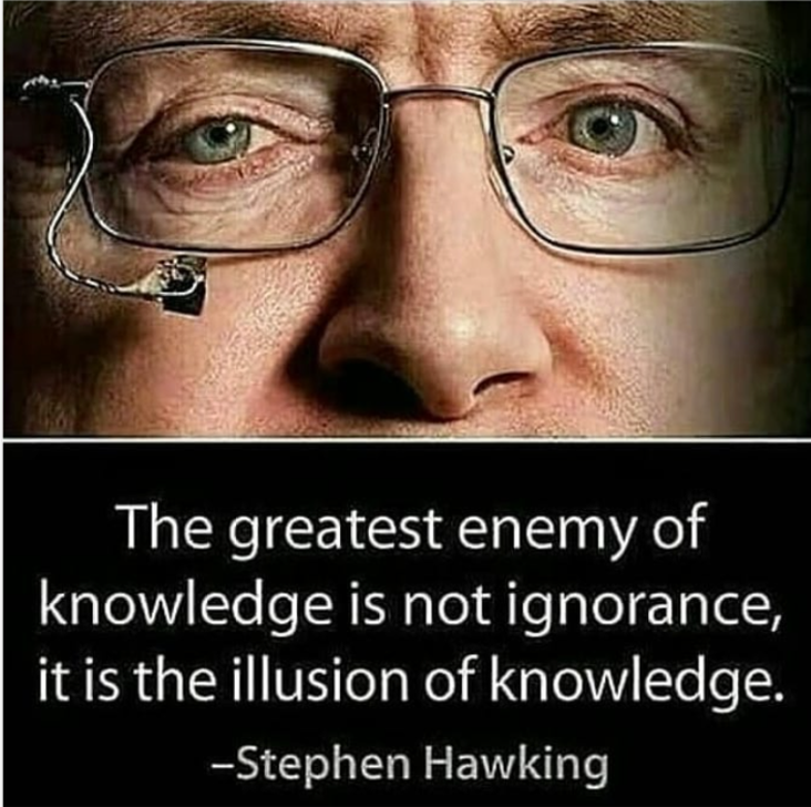 El gran enemigo del conocimiento no es la ignorancia, es la ilusión de conocimiento - Stephen Hawking