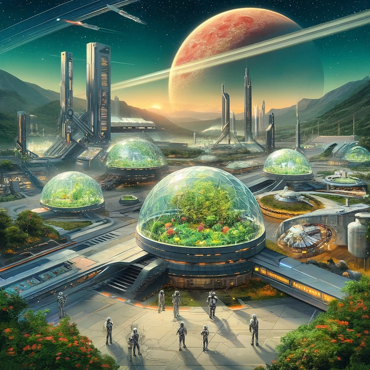 Futuristic Vision: A Space Colony Beyond Earth.