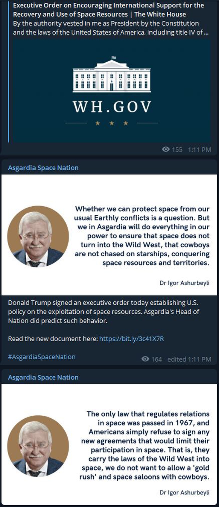 How Not To Win Friends - HoN Statements About US Use of Space Resources