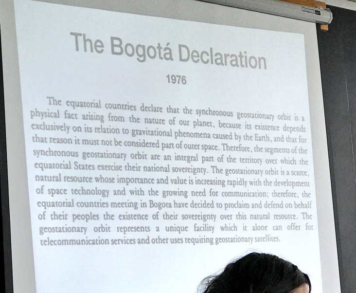 Bogota Declaration: 8 equatorial states claim the sections of geostationary orbit located above their territories
  

  as their national scarce natural resource