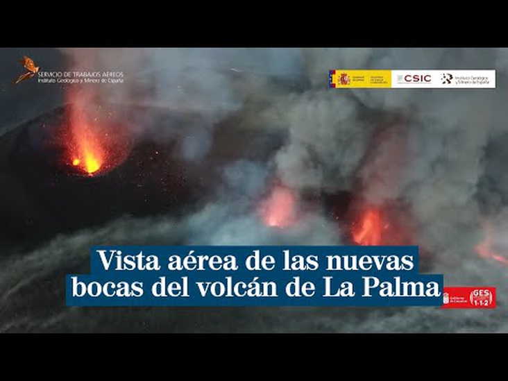 Vista aérea de las nuevas bocas del volcán de La Palma