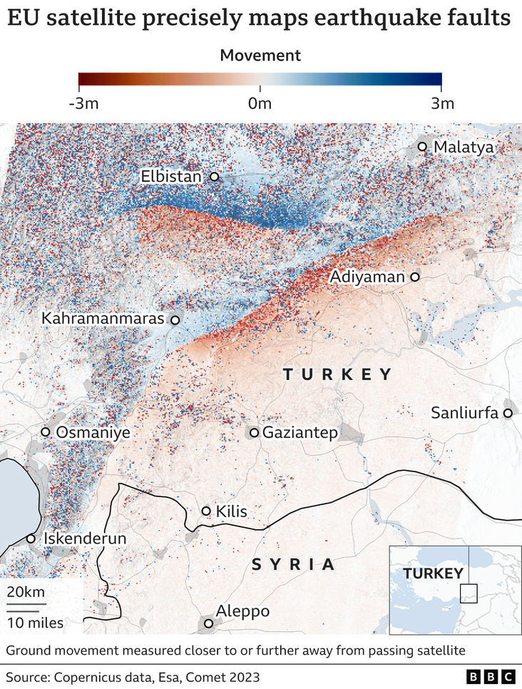 Turkey earthquake fault lines mapped from space